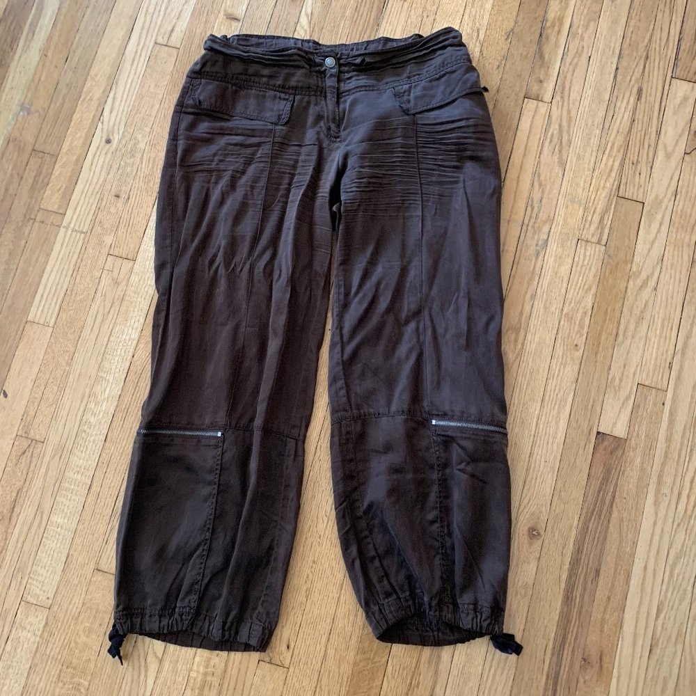 Max Studio Brown Silk Cargo Pants